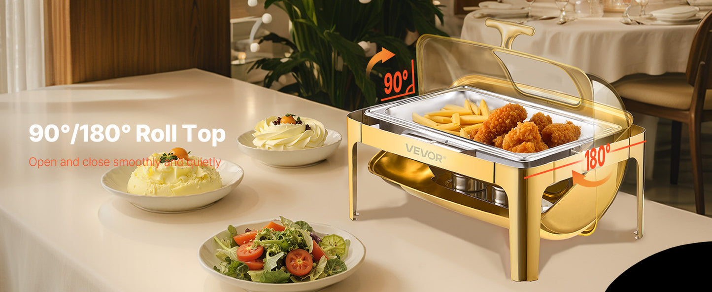 SucceBuy Roll Top Chafing Dish With Visible Lid Stainless Steel