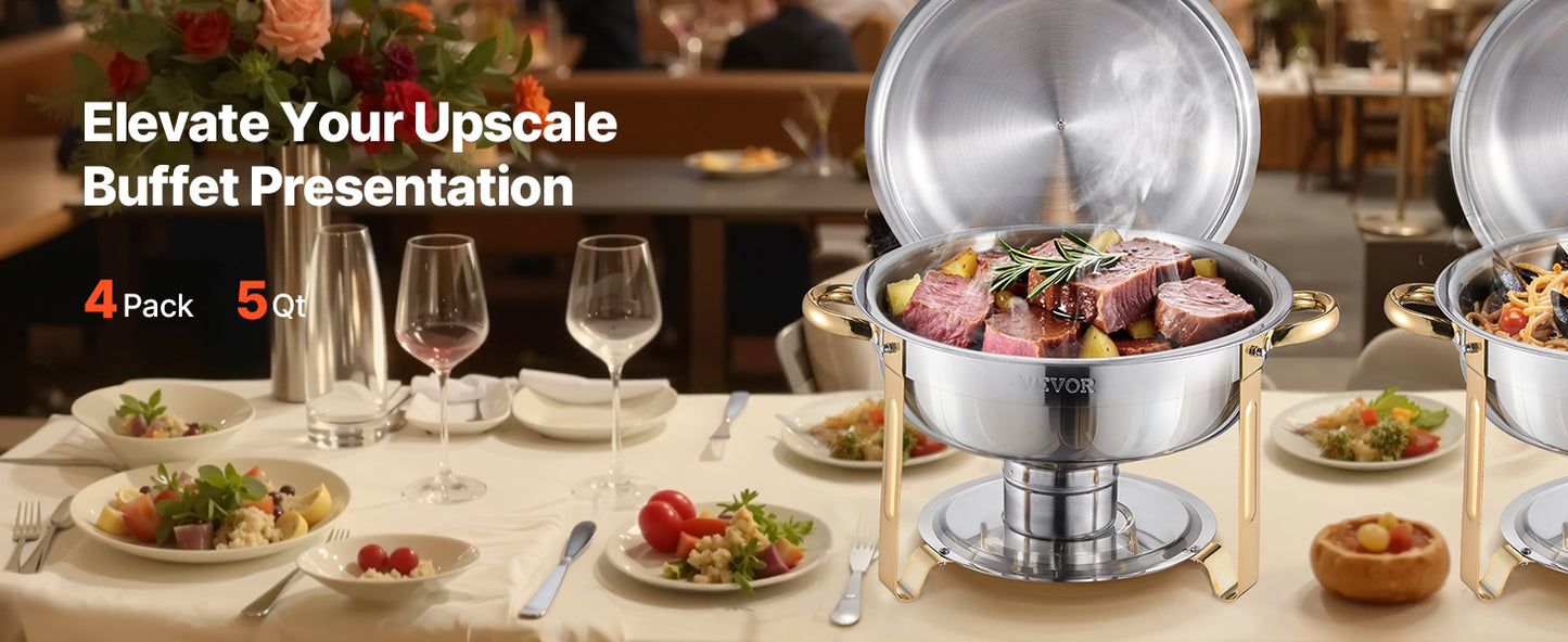 SucceBuy Chafing Dish Buffet Set Stainless Steel With Four Pans
