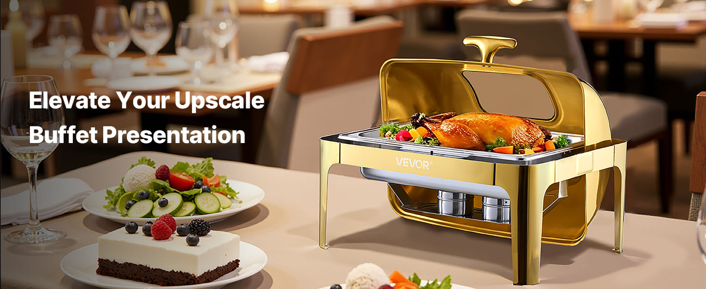 SucceBuy Roll Top Chafing Dish With Visible Lid Stainless Steel