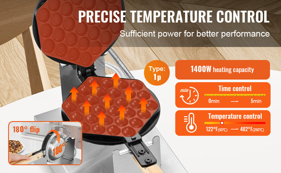SucceBuy Commercial Egg Bubble Waffle Maker With Nonstick Surface