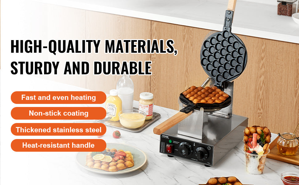 SucceBuy Commercial Egg Bubble Waffle Maker With Nonstick Surface