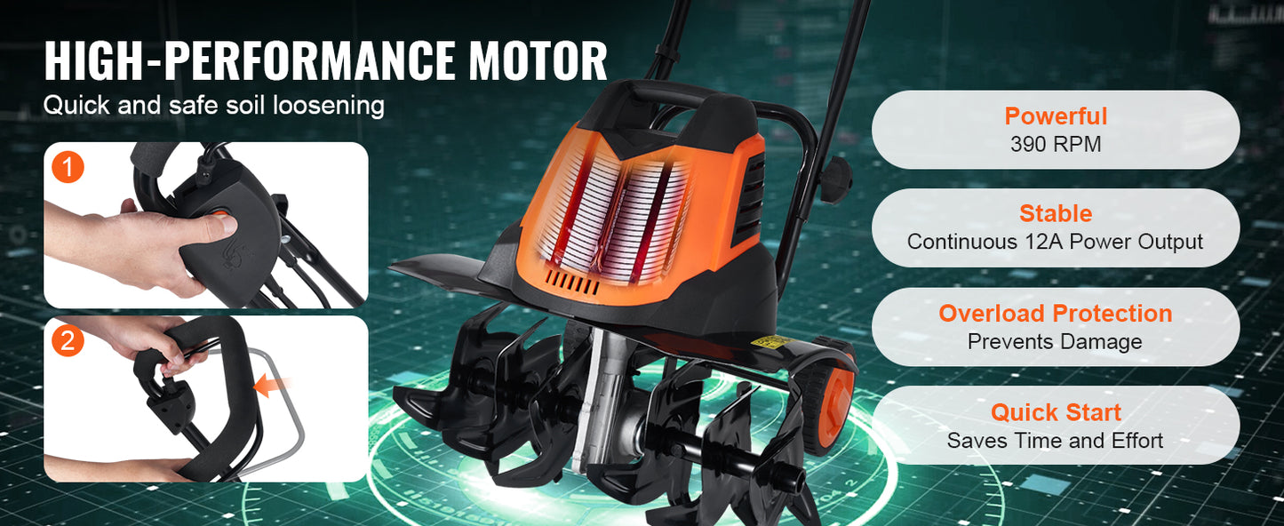 SucceBuy 12 Amp Electric Tiller Corded Cultivator With Steel Tines