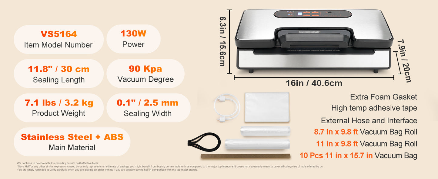 SucceBuy Vacuum Sealer 90Kpa 130W With Free Bags For Kitchen